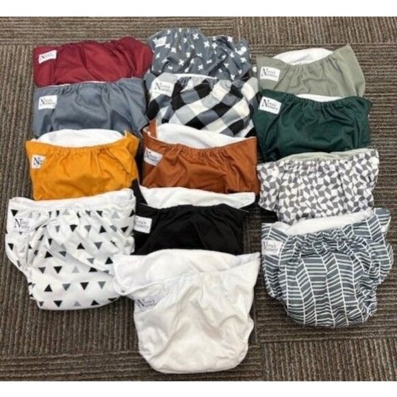 Lot Of 13 Reusable Cloth Diapers By Nora's Nursery With Adjustable Snaps - Picture 2 of 3